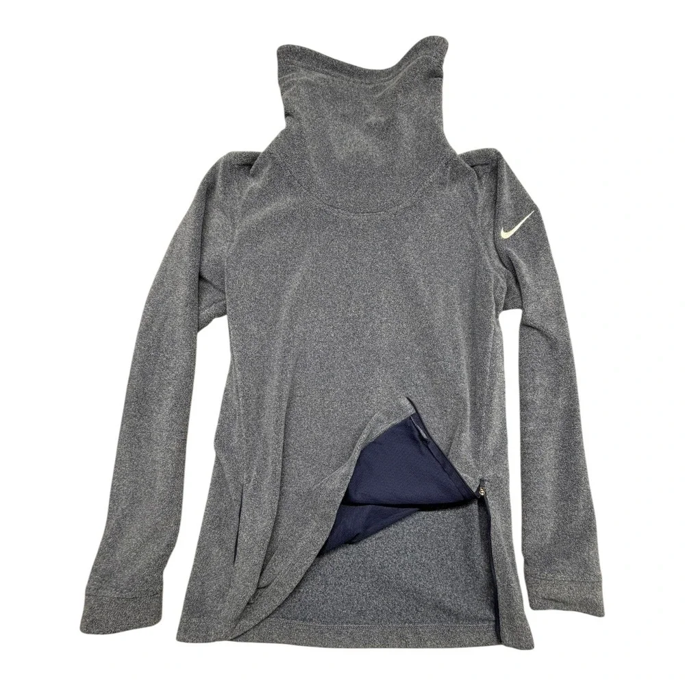 Nike Dri-FIT Cowl Neck Fleece Pullover Side Zip Top Heather Blue Womens Small